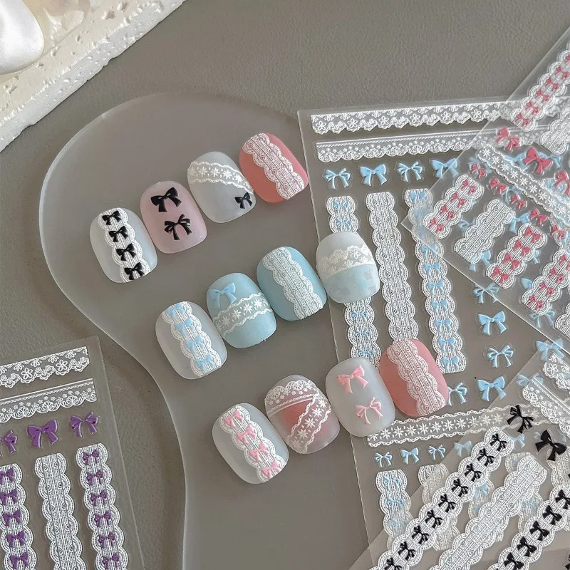 Sweater Texture Embossed Scrapbook Journal Stickers 3D Bow Pattern Waterproof Nail Art Decal for DIY Cute Elegant Design Sticker