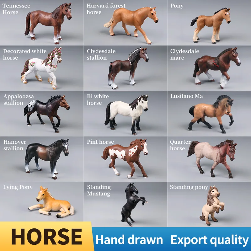 โมเดลจำลองสัตว์ฟาร์มเพื่อการศึกษา ของเล่นฟิกเกอร์ม้าป่าสำหรับเด็ก