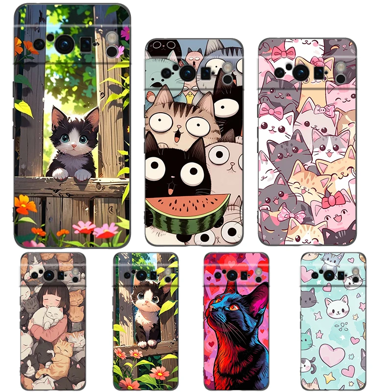 Für Google Pixel 10 Pro Handyhülle Pixel 9 Pro XL TPU Hülle Pixel 8 Pro 9A 8A 7A 7 6A 6 Pro Soft Cover Niedliche Cartoon-Katze