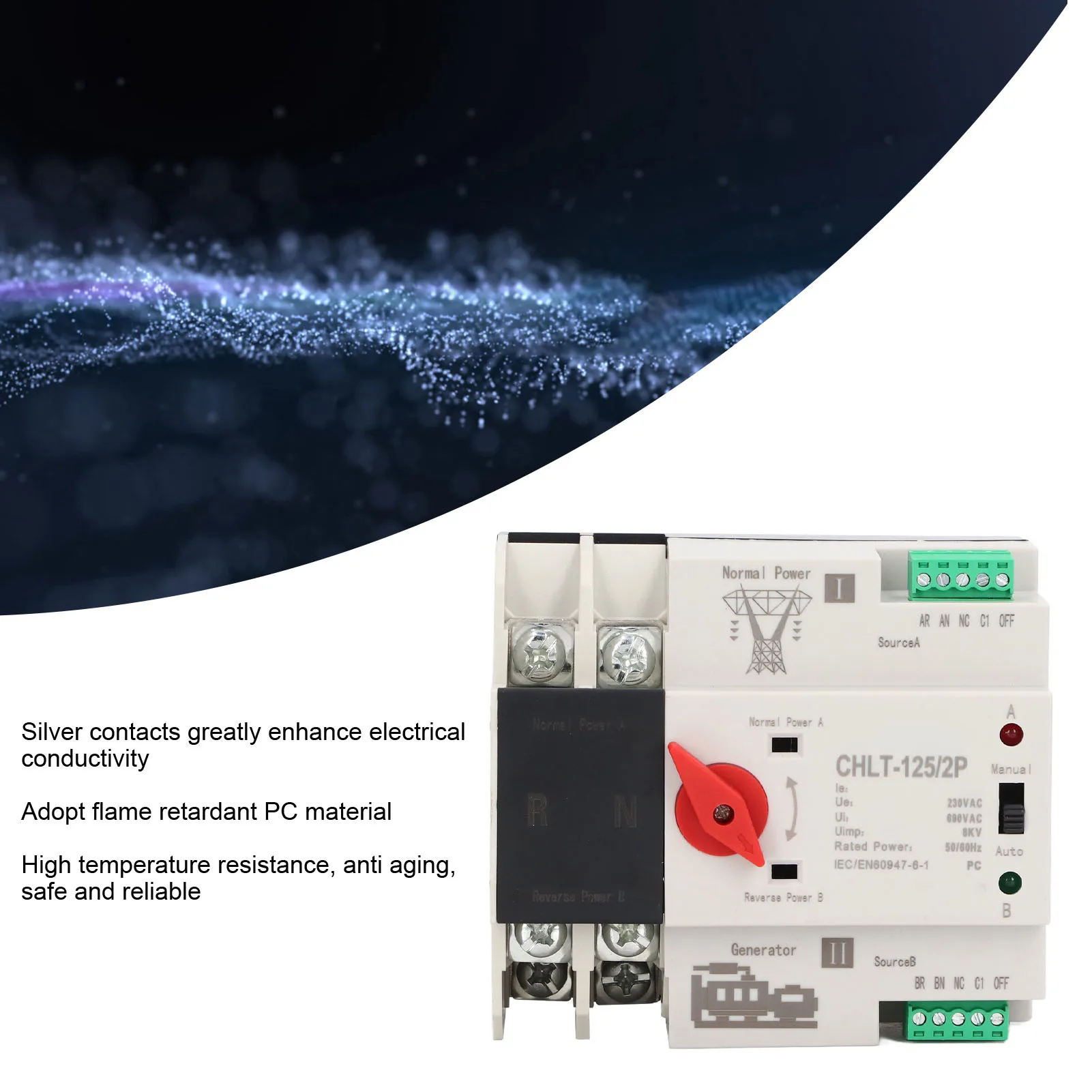 

CHLT-125/2P Automatic Transfer Switch Dual Power Flame Retardant Dual Power Switch for Shopping Mall AC230V