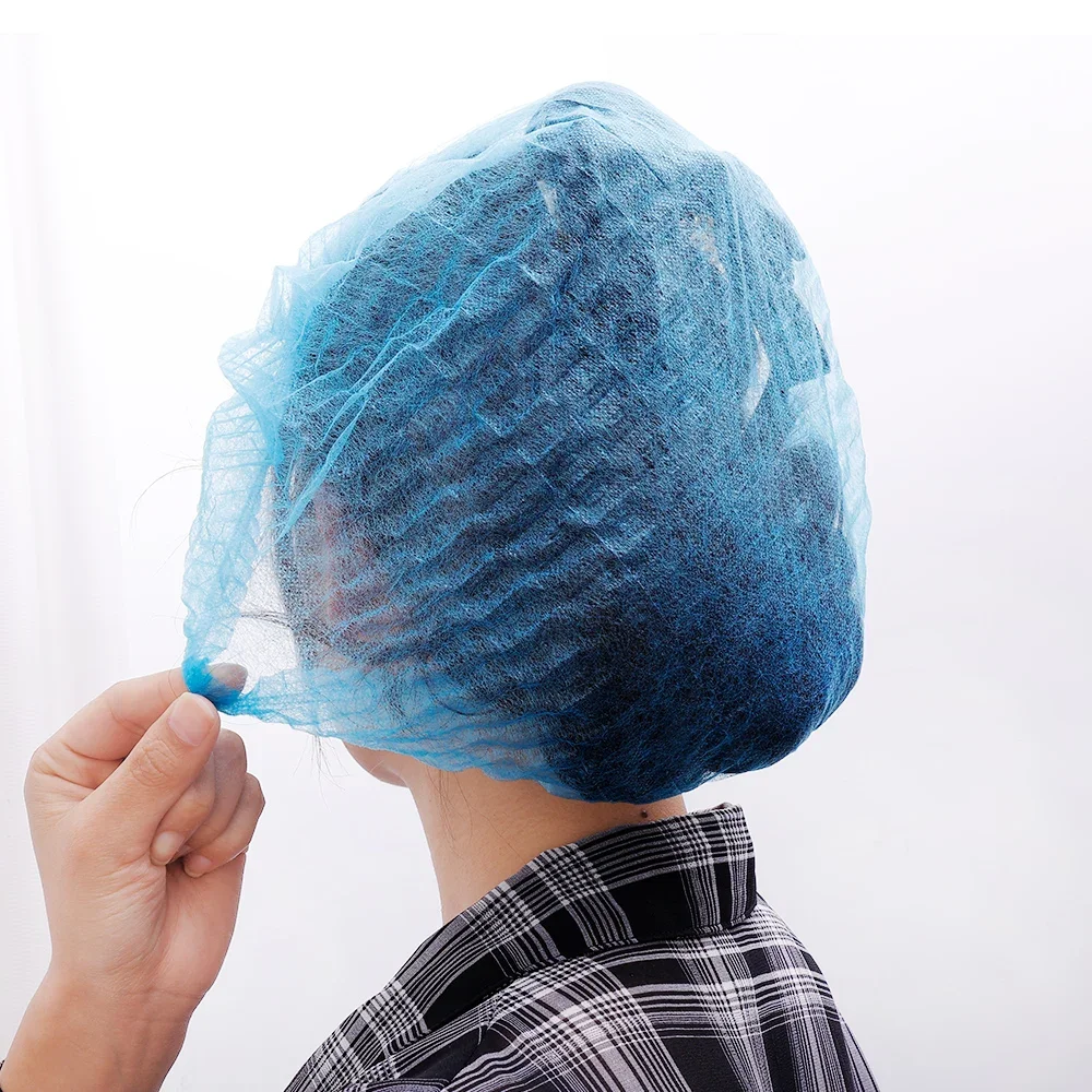 50/100pcs Disposable Bouffant Caps Stretch Net Hair Head Cover Non Woven Fabric Dust Strip Hat Cooking Kitchen Bathroom Supplies