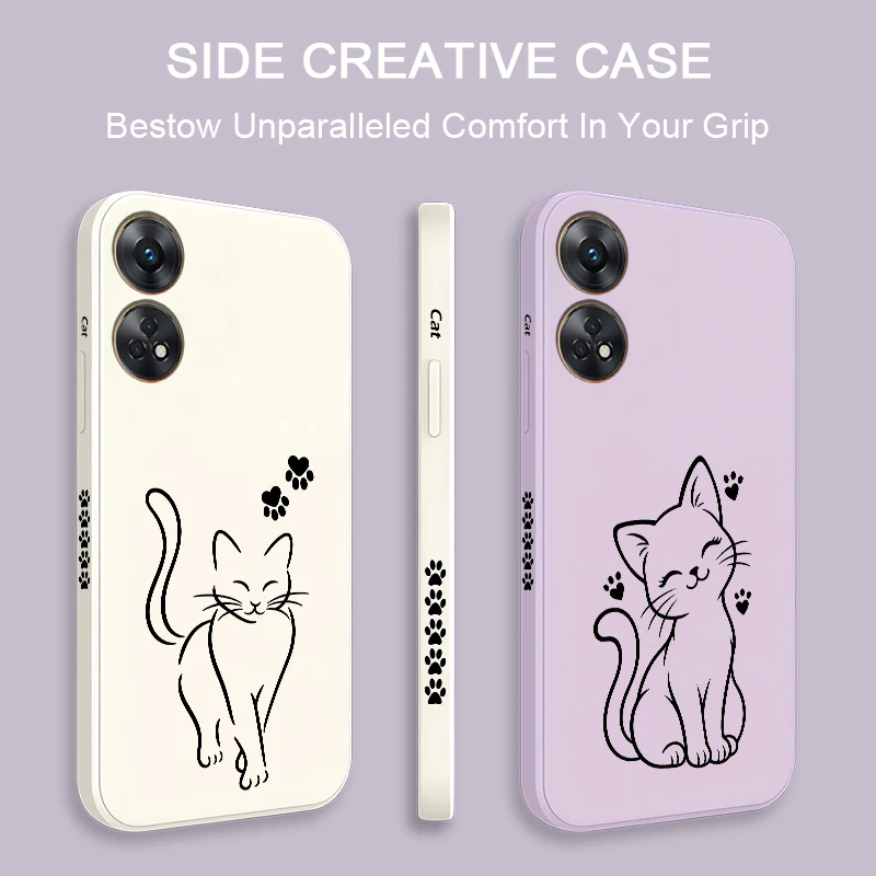 Drawing Sketch Line Cat Phone Case For OPPO Reno 8T 8 Pro 7 6 5 4 Lite 2Z 7Z 5Z 4F 5F 2F Silicon Soft Shockproof Back Cover Etui
