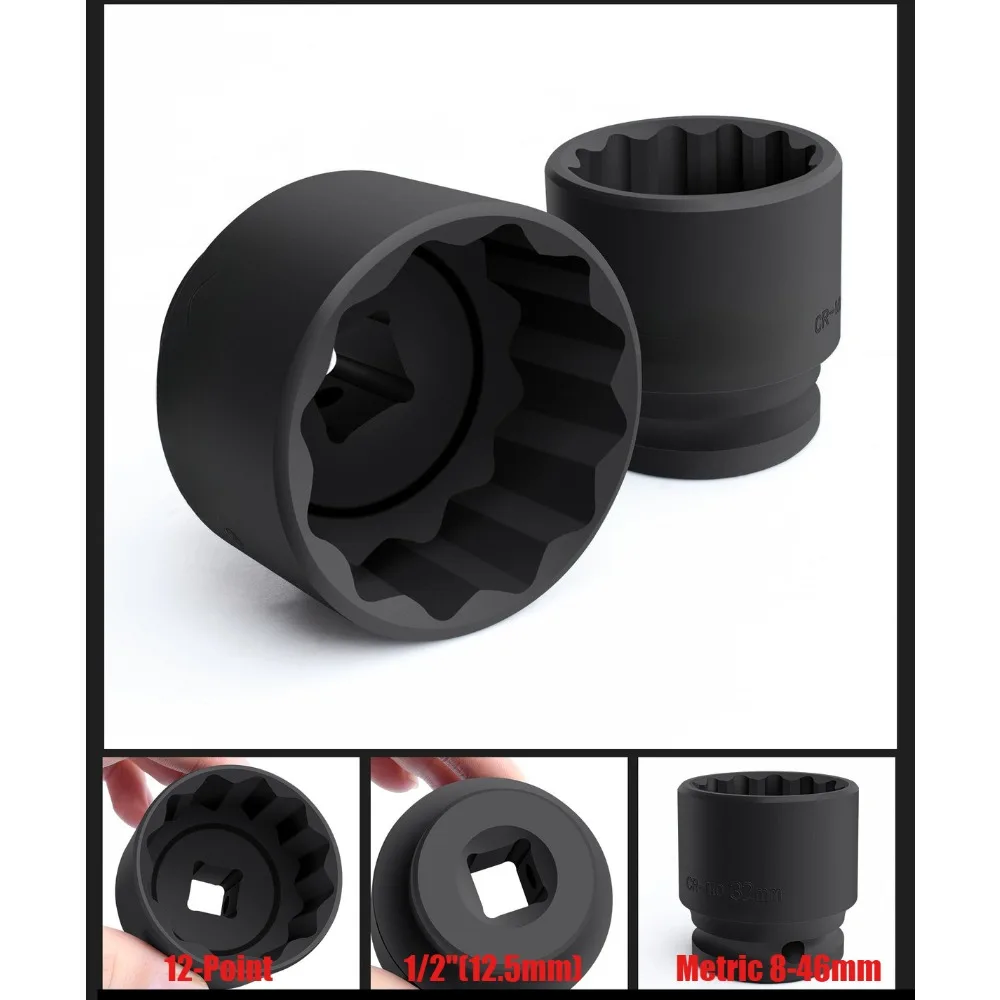 8-46mm 1/2" Dr. Hochleistungs-Schlagschraubersatz 12-Punkt Metrisch CR-MO 1/2-Zoll Antrieb Spindelachsen-Mutter Schlagschraubersatz – Detail 5