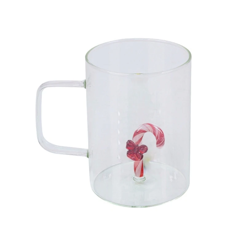 Delicate Christmas Themed Glass Cup with Candy Canes for Hot and Cold Beverages