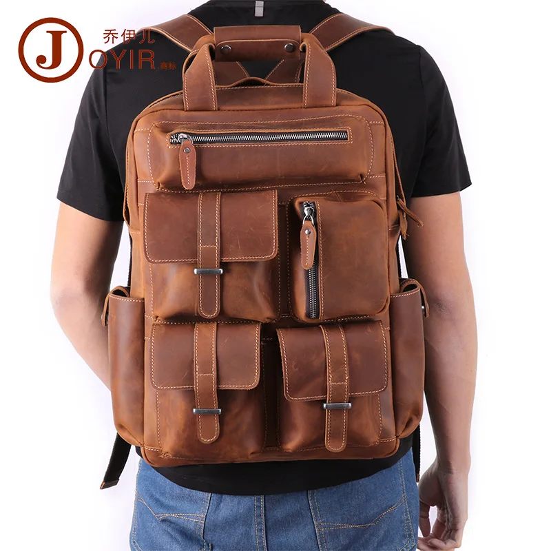 

Customized Crazy Horse Leather Backpack Large Capacity Leather Backpack Business Casual 17-Inch Computer Backpack Men's Bag