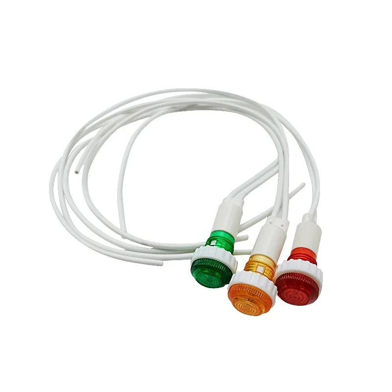 10 szt. Lampki sygnalizacyjne neonowe AC 220V, czerwone, zielone, żółte, z kablem o długości 7,7 cala, 10 mm XDN1-C