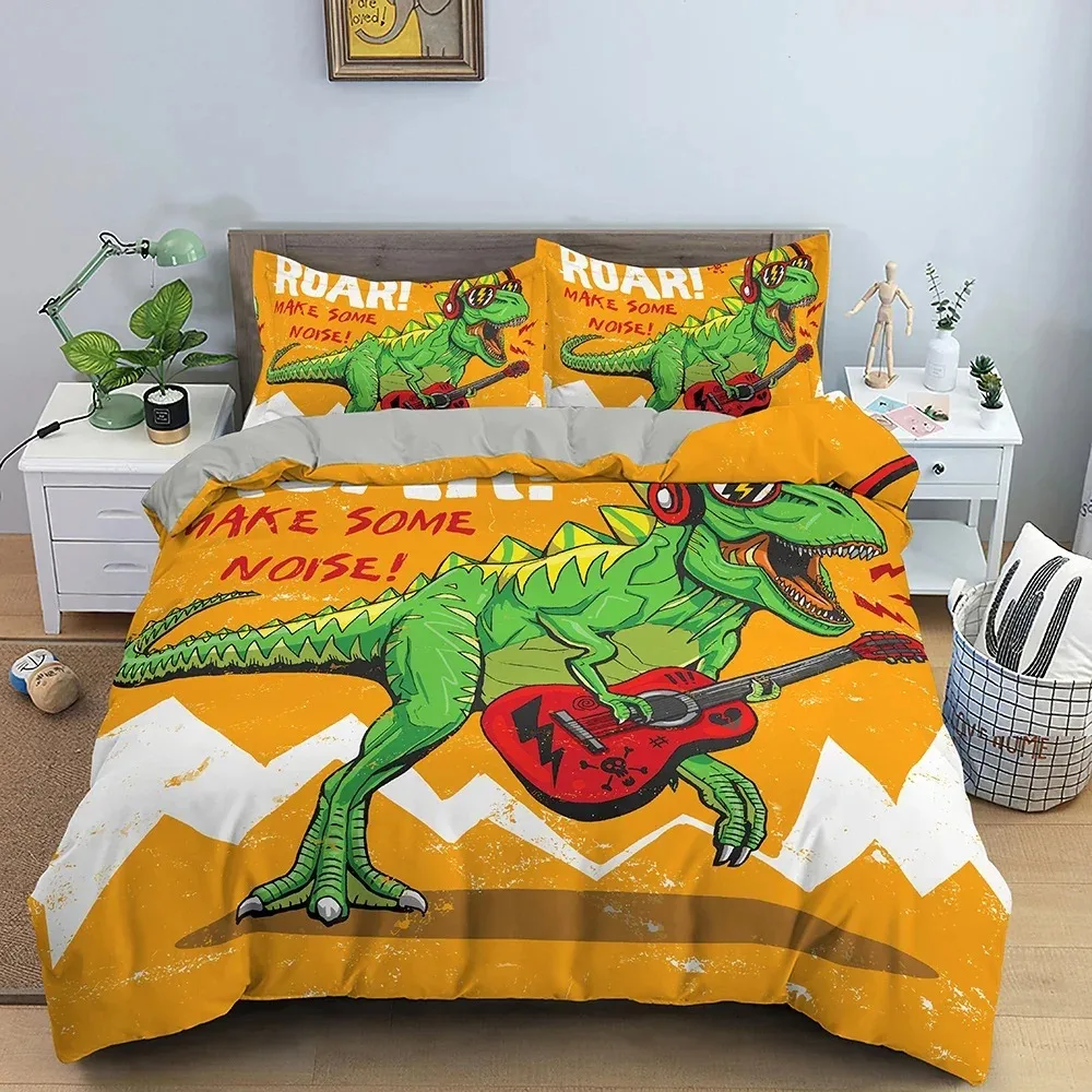 Cartoon Dinosaur Duvet Cover King Queen Size Jurassic World Theme Bedding Set Kids Ancient Animals Polyester Quilt Cover