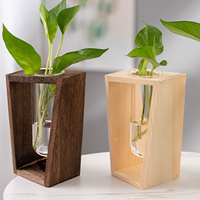 Creative Hydroponic Plants Container With Wood Frame Desktop Ornament Transparent Glass Test Tube Vase Bonsai Home Decor