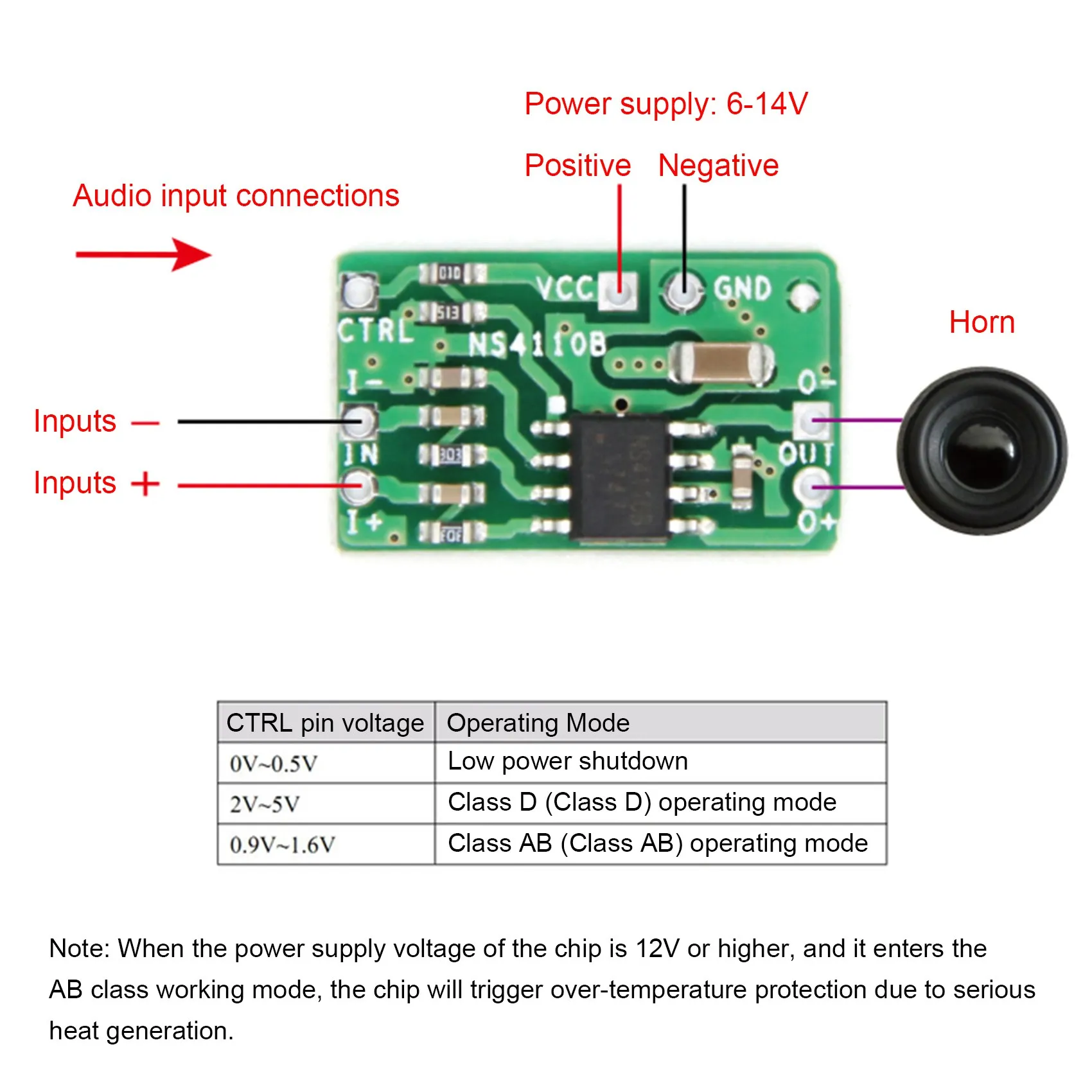 مضخم طاقة تفاضلي رقمي ، مضخم طاقة صوتي ، فئة D ، AB ، NS4110B ، جهد 6-14V ، لوحة 18W ، 2