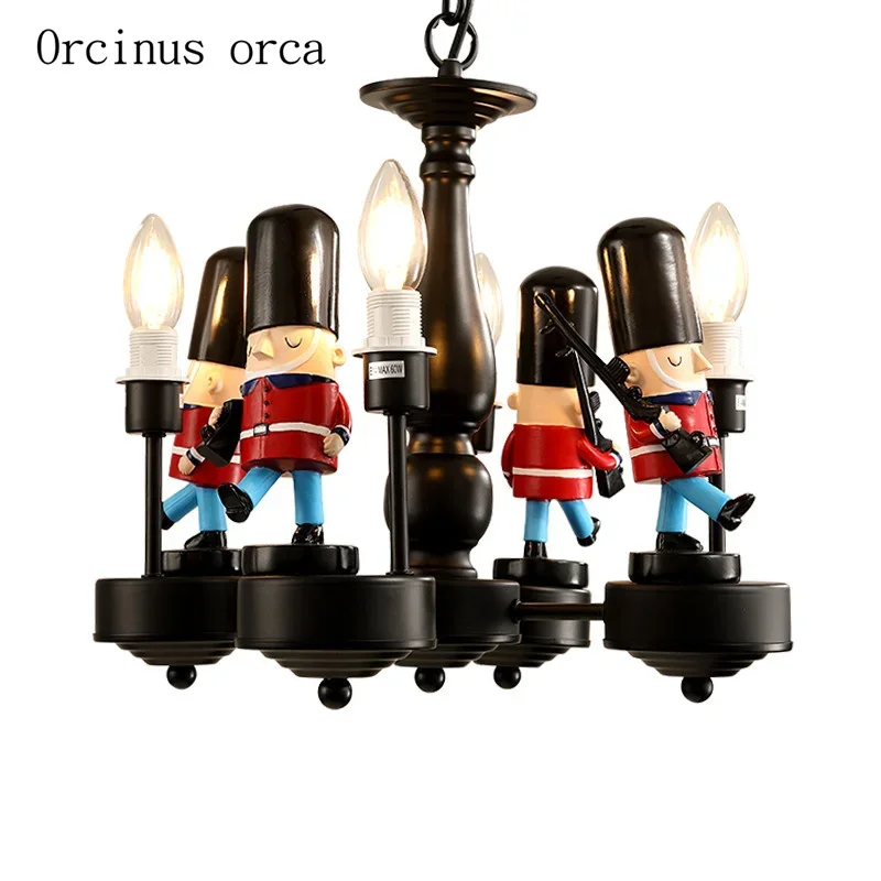 Creative British soldier chandelier children bedroom boy bedroom lamp American modern simplified doll doll cartoon pendant lamp