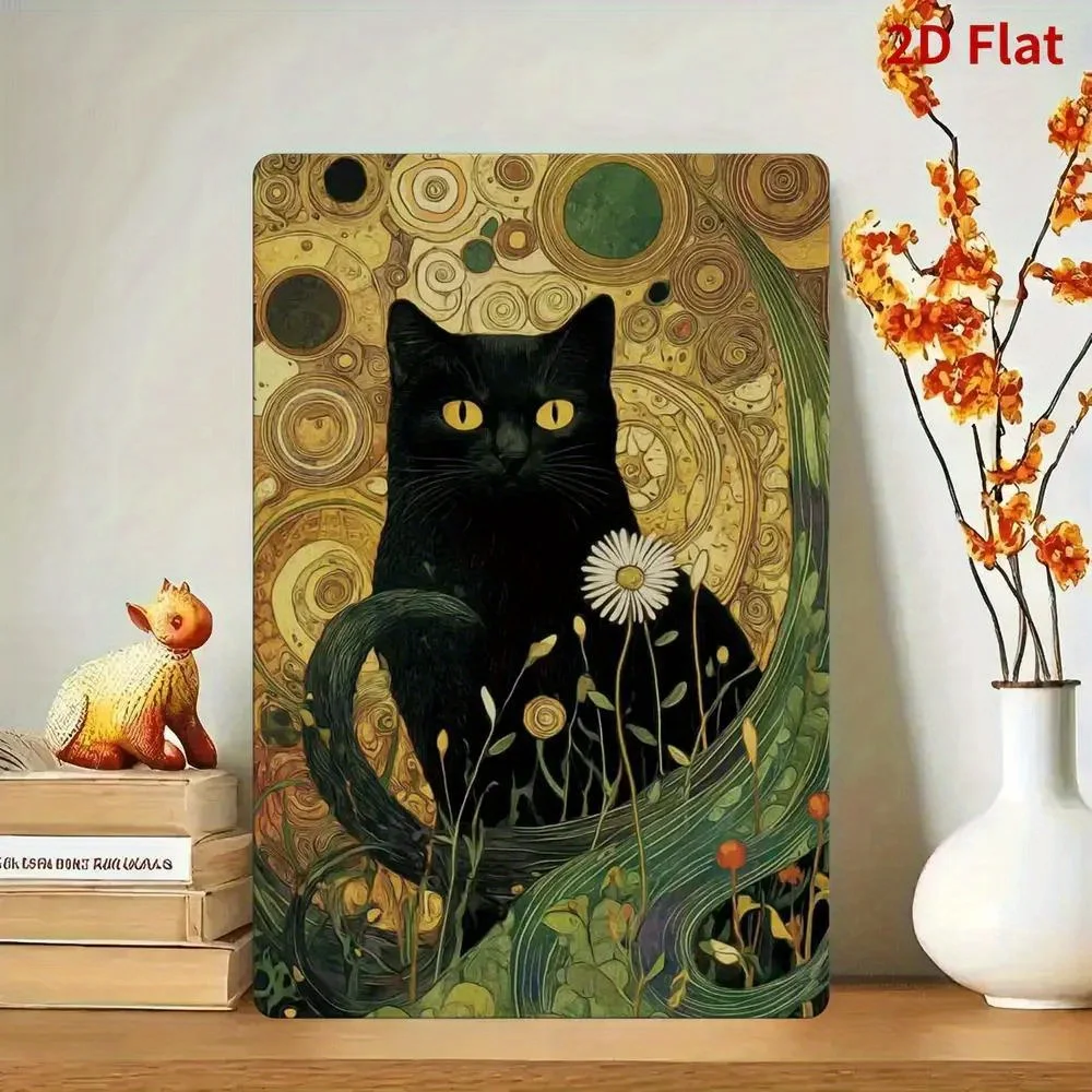 Vintage-Metallschild „Black Cat Daisy“ aus Eisen, 20,3 x 30,5 cm, Retro-Wanddekoration, Blechschild für Schlafzimmer, Büro, Café