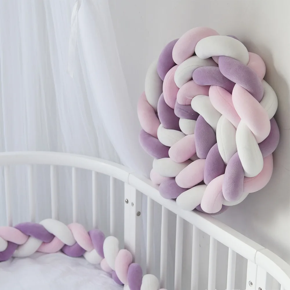 Baby Crib Bumper Handmade Cot Bumper Breathable Soft Plush Bed Bumper Skin-friendly Washable Knotted Cushion Baby Room