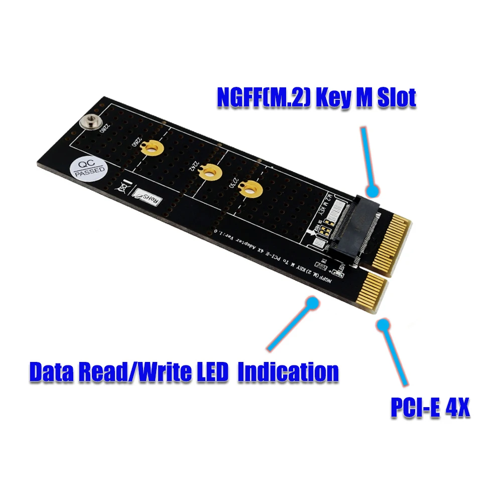 H1111Z-Adaptateur de refroidissement SSD noir M.2 NVMe SSD NGFF vers PCIE 3.0 Tage, support de carte clé M PCI Express 3.0x4 2230-2280 taille M.2