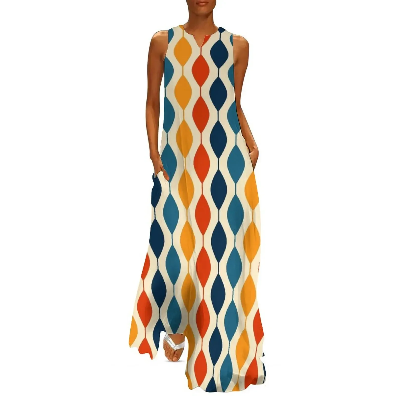

Retro 1970's Mid-Century Pattern Long Dress Women's dresses women's luxury party dress Woman fashion Dress