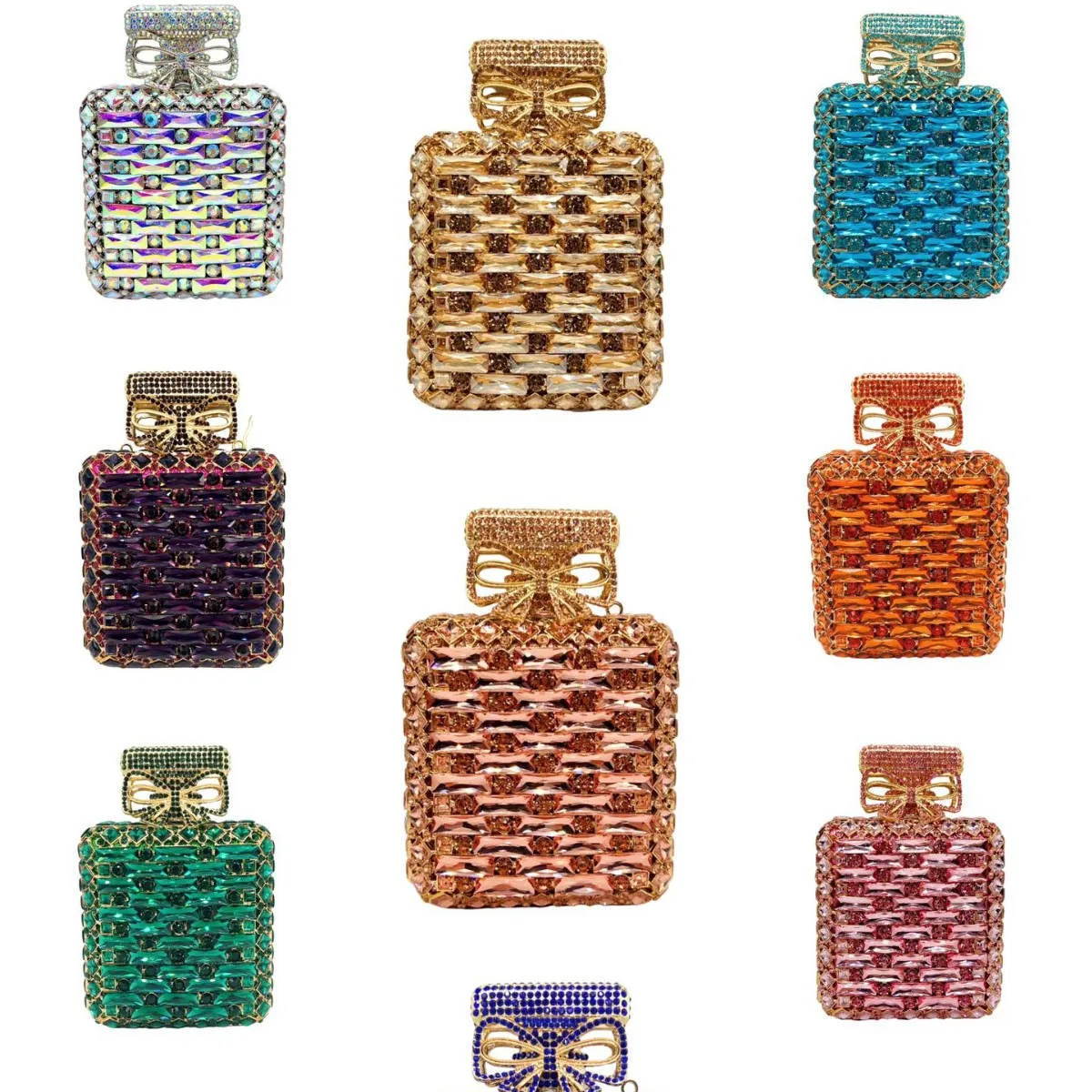 Women Yellow/Fushia/Green/Blue Perfume Bottle Evening Clutch Bags Party Cocktail Rhinestones Handbags Bridal Wedding Gift Purses