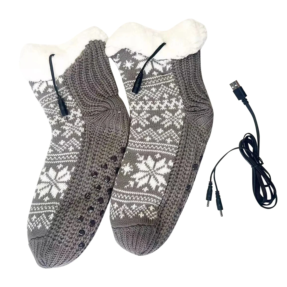 USB Heated Soft Knitted Socks Non Slip Fluffy Slipper Socks Plush Floor Socks Cozy Bed Slippers for Home Indoor