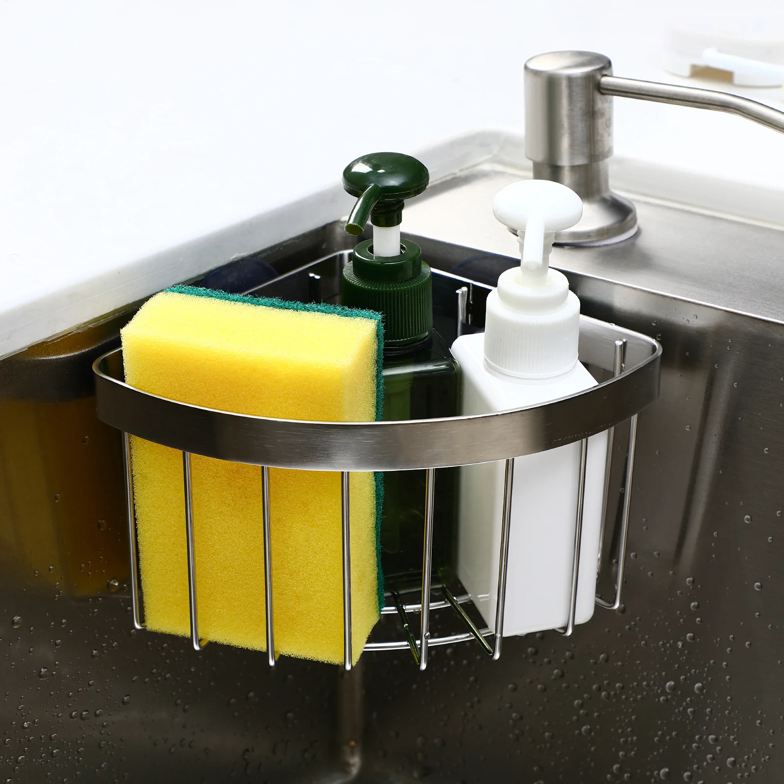 

Suction Cup Sink Sponge Holder Stainless Steel Corner Basket Kitchen Sponge Organizer for Cleaning Accessories Draining