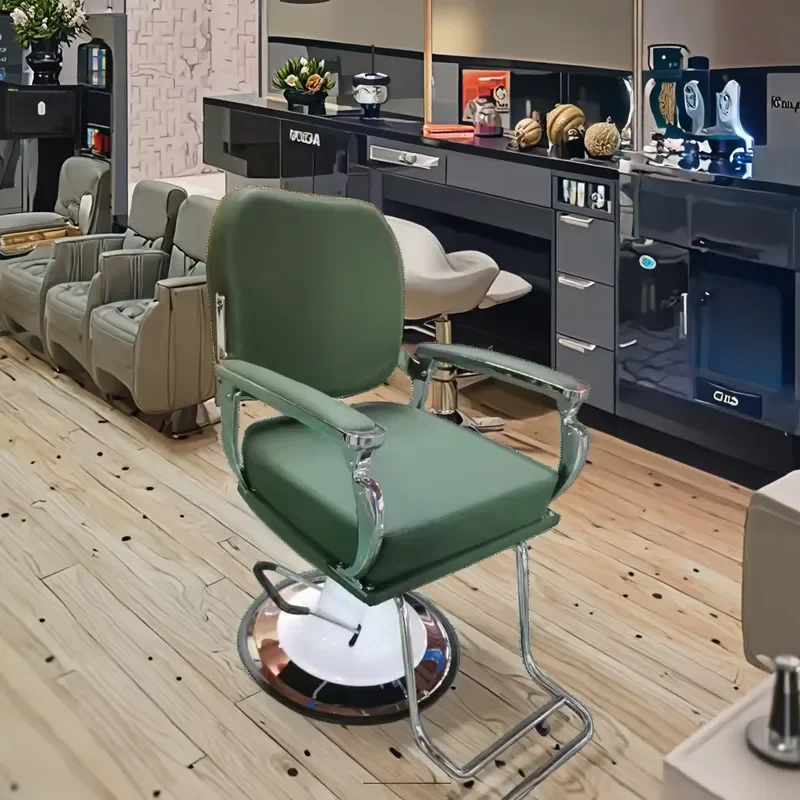 Customizable Green Hydraulic Base Heavy Duty Barber Chair with Barber, Modern Cheap Beauty Furniture for Barbershops