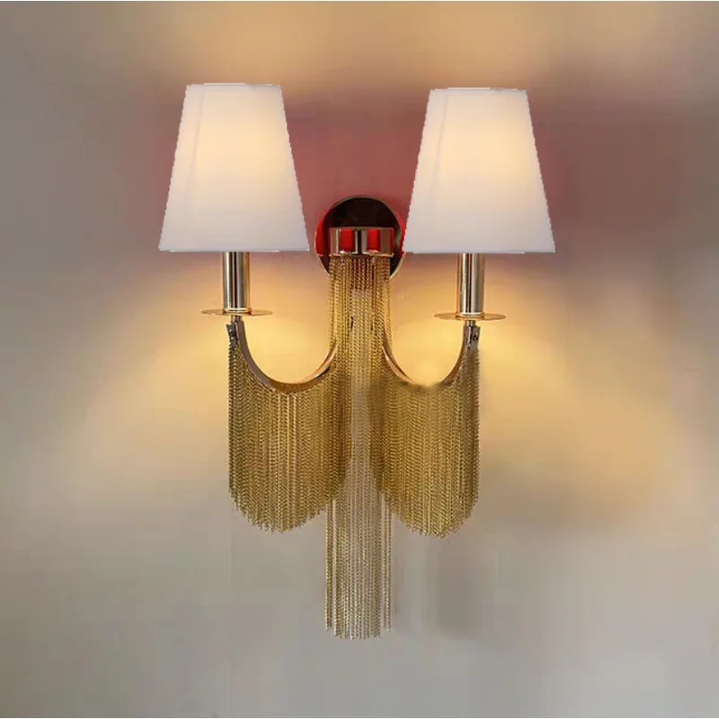 Retro black chain wall lamp tassel lamp living room bedroom bedside hotel light luxury interior decoration Wall Light