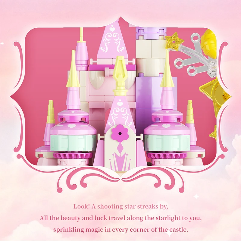 Romantisches Wolkenprinzessinnen-Schloss Bausteine mit Regenbogen-Atmungslichtern DIY Architektur-Spielzeug Schreibtisch-Geschenke für Mädchen