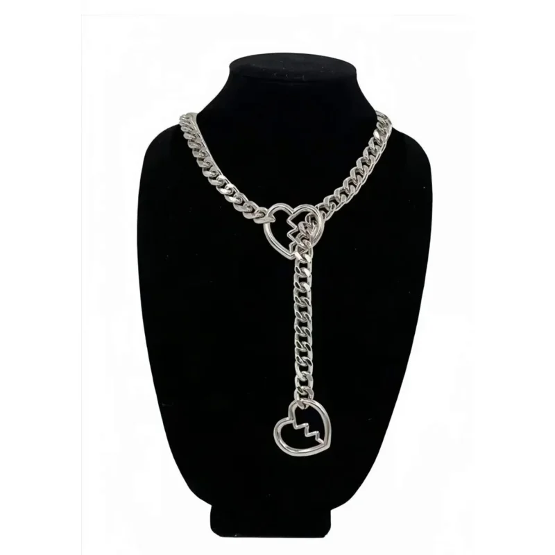 Heart O-ring slip chain for women punk rock necklace stainless steel Cuban long necklace jewelry adjustable neck chain