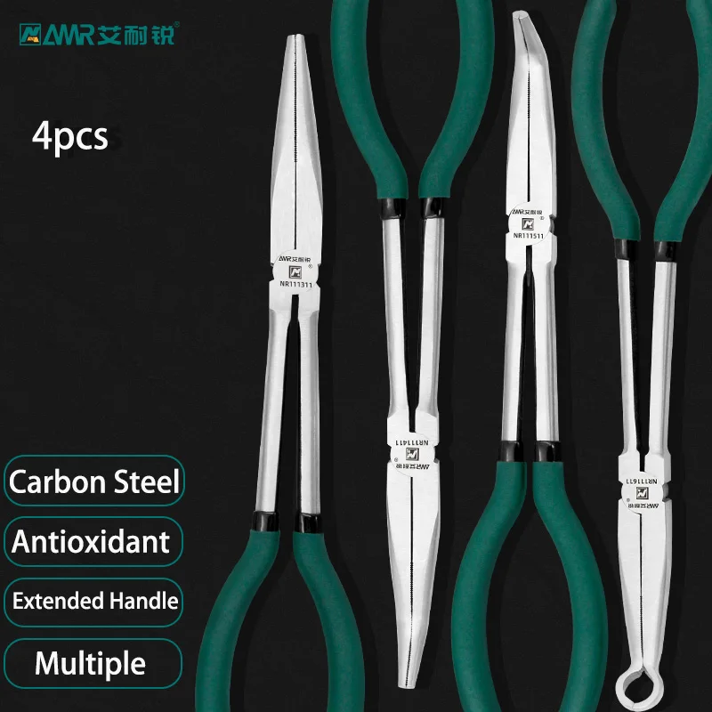 AMR Long Reach Plier Set - 11” Long Needle Nose Pliers Sets - Straight 45, 90-Degree Angle, Long Reach Circle Pliers