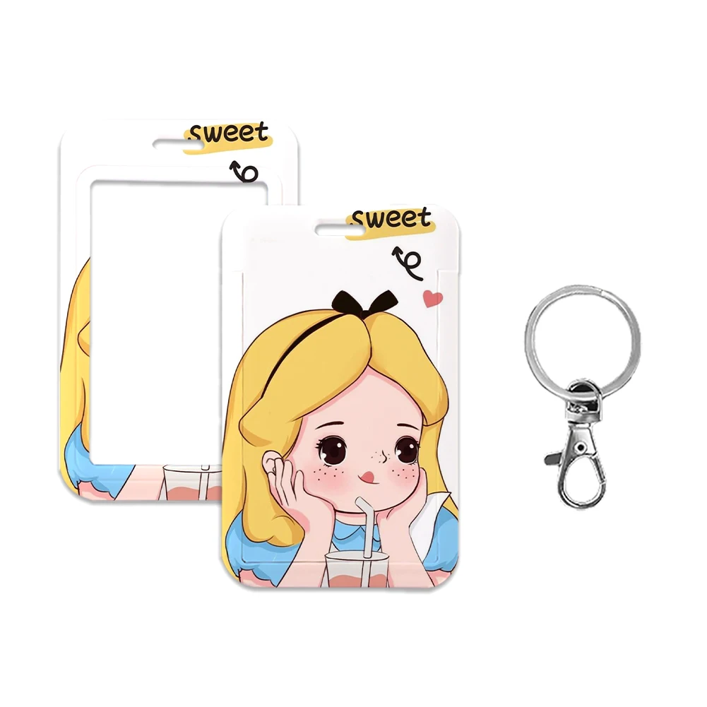 Princesa dos desenhos animados Lanyard para crianças, chaveiro alice, crachá chave, corda do telefone móvel, titular do cartão kawaii, capa para meninas