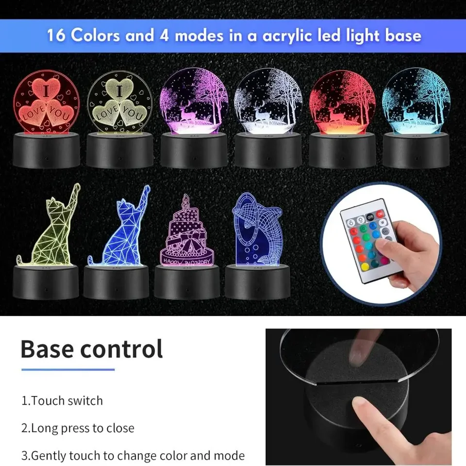 6/12 Pcs  Lamp Base LED Night Light DIY Clear Acrylic Sheets RGB Color Touch Bedside Lamps Bedroom Decor Christmas Gifts, image 5
