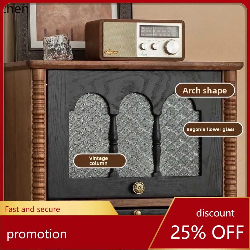 

HXL Vintage Solid Wood Coffee Table Floor TV Cabinet Living Room Storage Cabinet Organizer Black