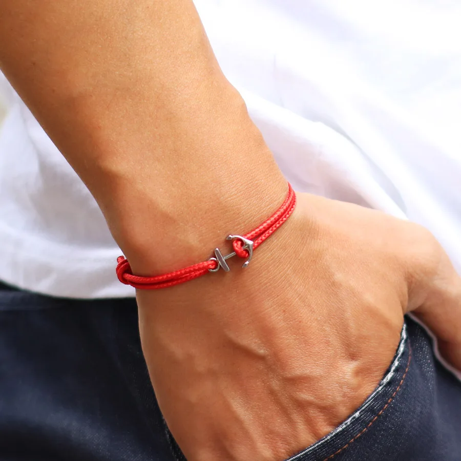 Simple Grade A 2mm Rope Bracelet Men Women Stainless Steel Anchor Handmade Adjustable Thin Cord Wristband Couple Luck Jewelry