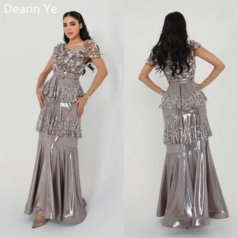 Customized Saudi Arabia Dearin Square Collar A-line Floor Length Skirts Layered Draped Beading Bespoke Occasion Dresses Evening