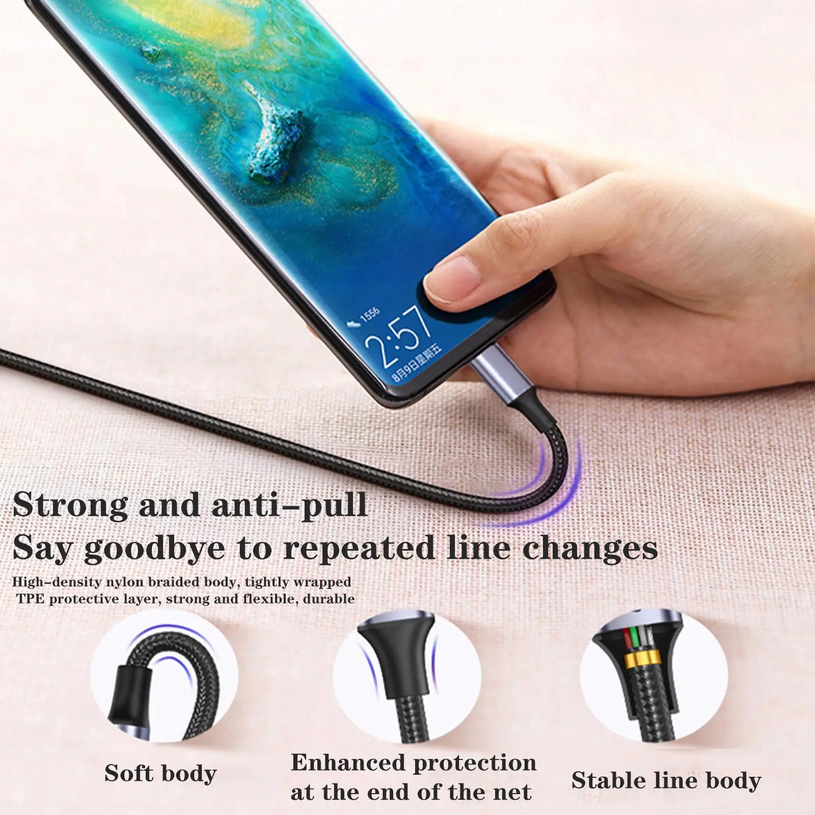 0.5m USB 100w Super Fast Charging Line Cable Elbow 90 Degree Right Angle Strong And Anti-pull For TYPE-C Phone Accessories R5H1