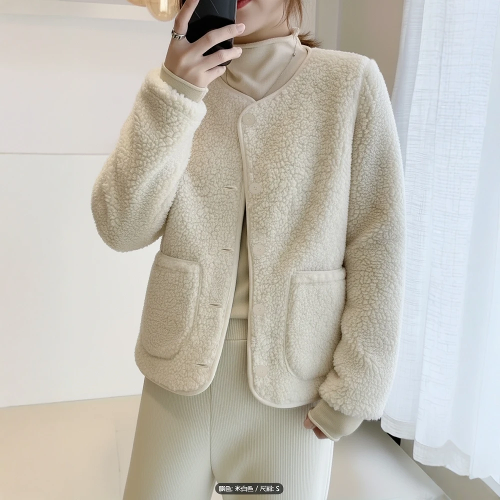 

Women's Casual Plush Coat Autumn Winter Fashion Outerwear Comfortable Soft Material Versatile Style No Decoration