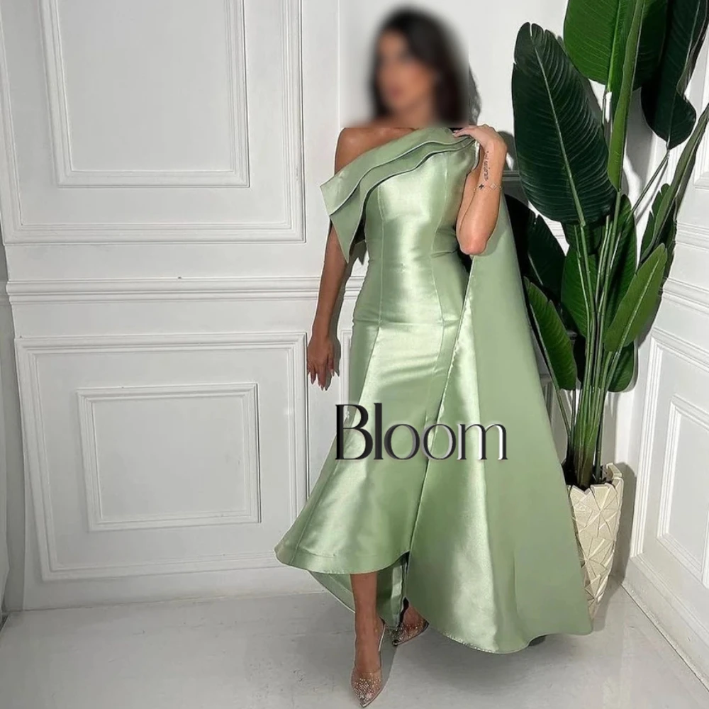 

Bloom Customized Green Prom Dresses Fashion Bateall Sheath Celebrity Fold Draped Satin Occasion Evening Gown vestidos prom 2024
