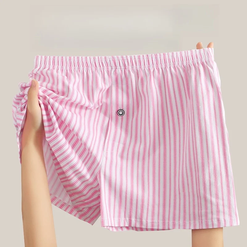 Ropa interior de algodón transpirable para hombre, pantalones rosas a rayas, boxer deportivo holgado de talla grande, 1 Uds.