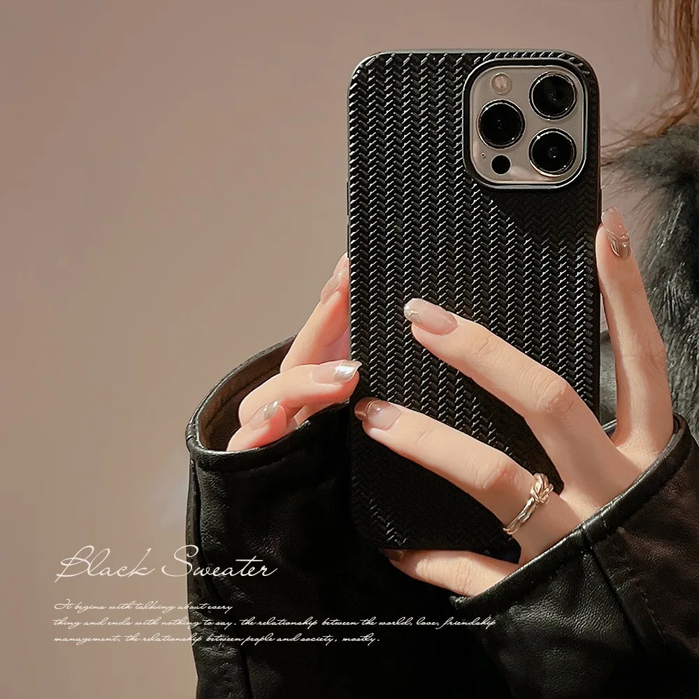 Ottwn Woven Pattern Phone Case For iPhone 15 14 13 12 11 Pro Max XR XS Max 7 8 14 Plus Shockproof Bumber Soft Silicon Back Cover