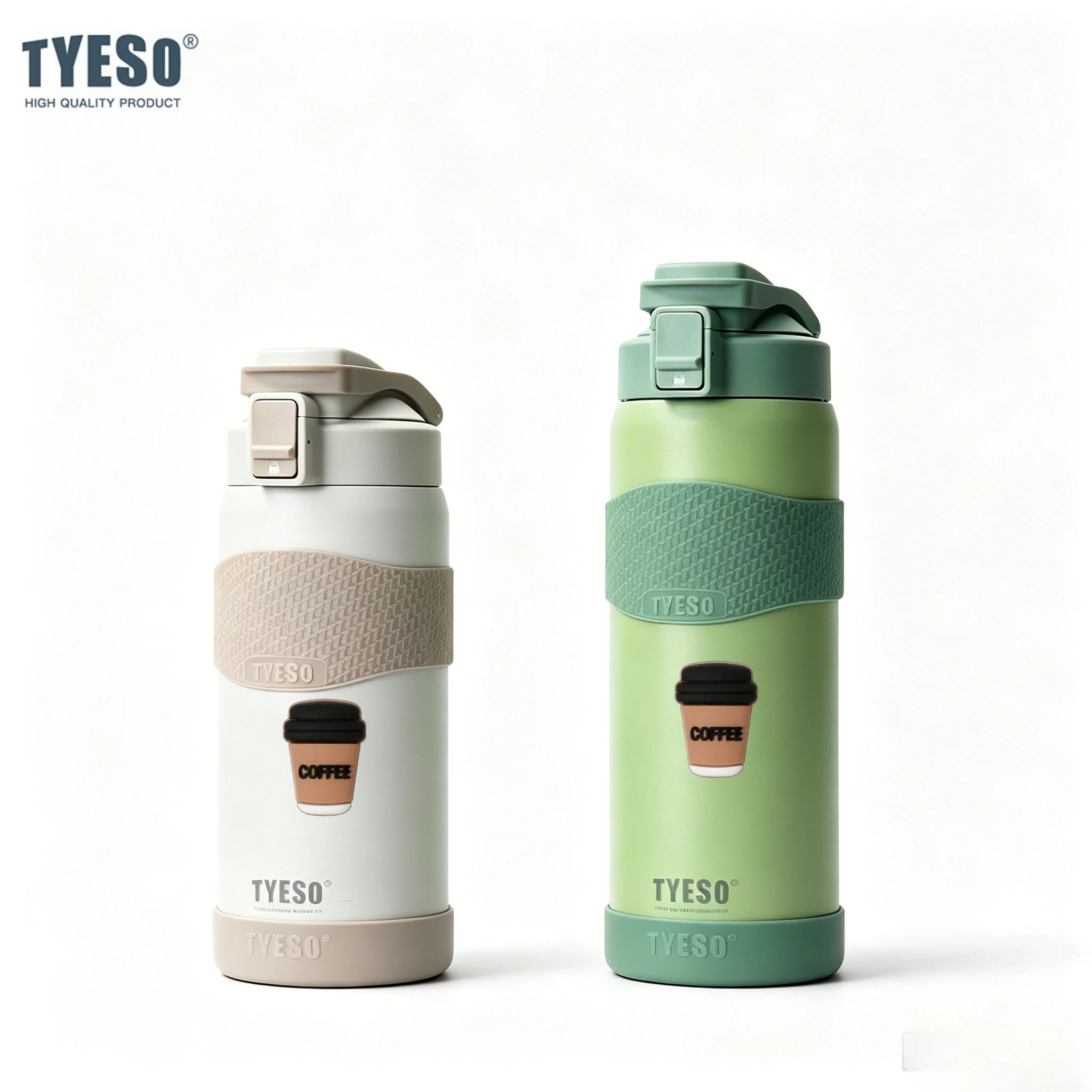 TYESO Vacuum Flasks Insulated Water Bottle Coffee Sticker 304 Stainless Steel Leakproof Sports Bottle for Gym Travel Drinkware