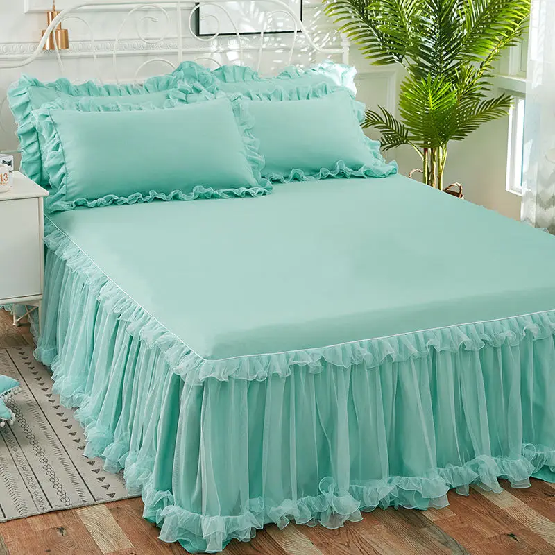 Elegant Princess Bed Skirt Non-slip Mattress Cover Ruffled Lace Bedsheet Cover Protector Home Bedspread Bed Skirt