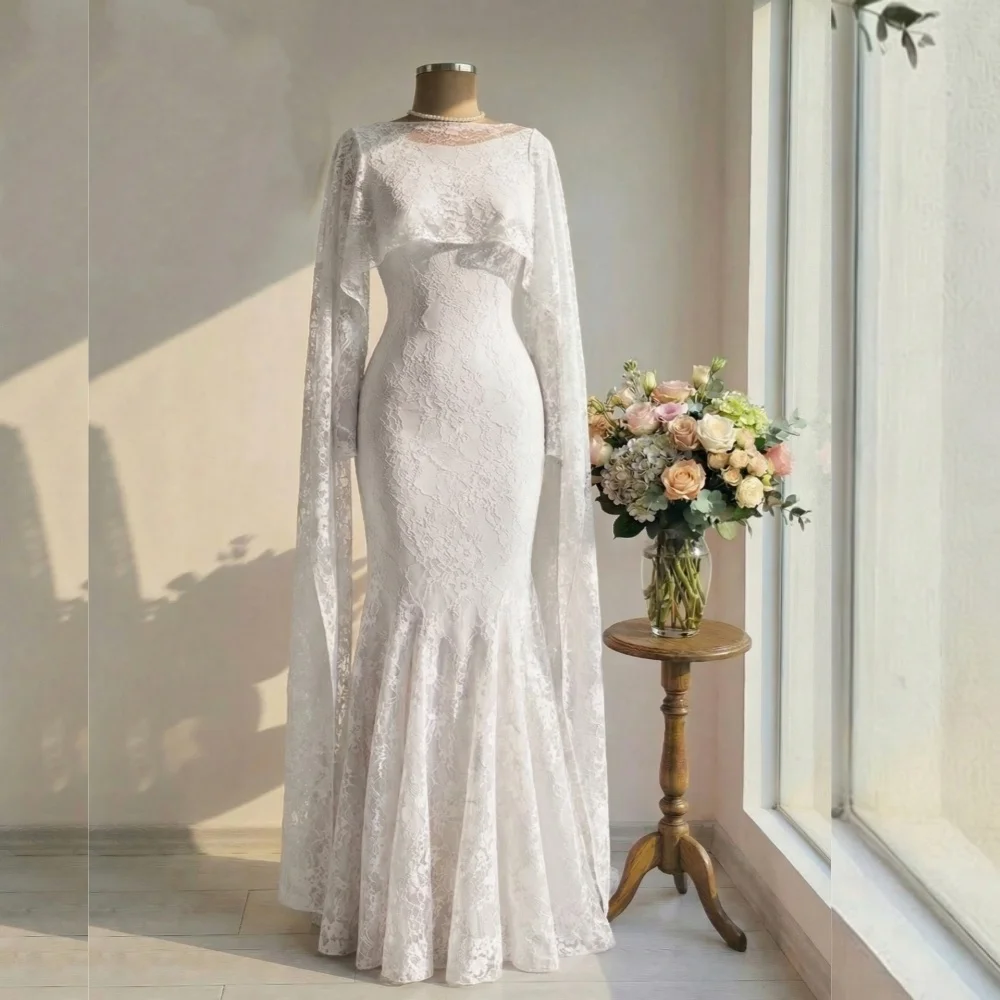 

Индивидуальное высококачественное длинное платье-русалка с круглым вырезом и кружевом для свадьбы и вечеринок, на заказ, для особых случаев, элегантное, в современном стиле