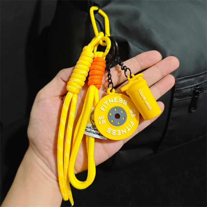 Detachable Barbell Plates Keychain Dopamine D-shaped Buckle Simulation Barbell Keyring INS Water Cups Fitness Series Pendant
