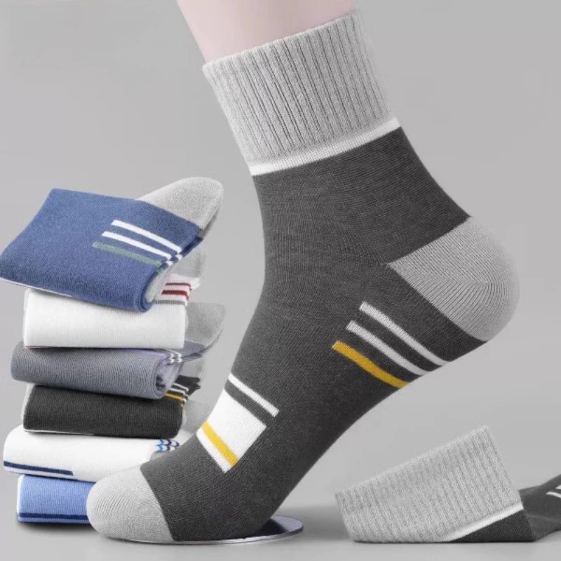 Men Breathable Cotton Socks Spring Striped Casual Hosiery Men's Anti-odor Antibacterial Business Socks High Quality Sports Socks