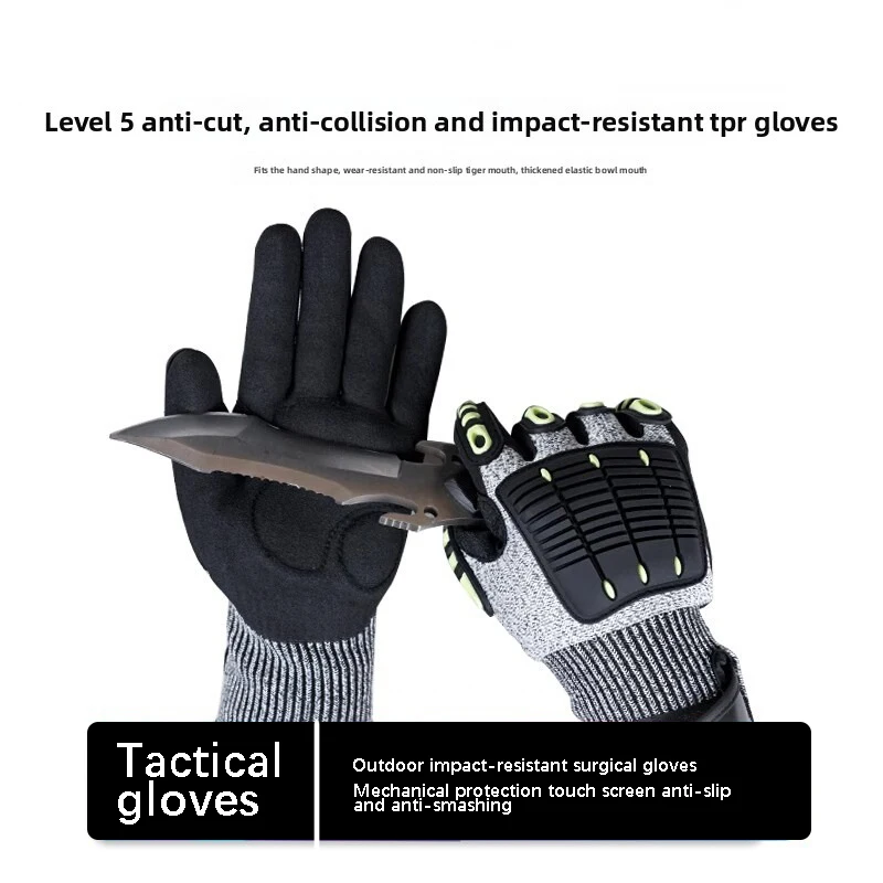 

Level 5 anti-cut and anti-collision tactical gloves, outdoor impact-resistant TPR patch mechanical protection, touch screen