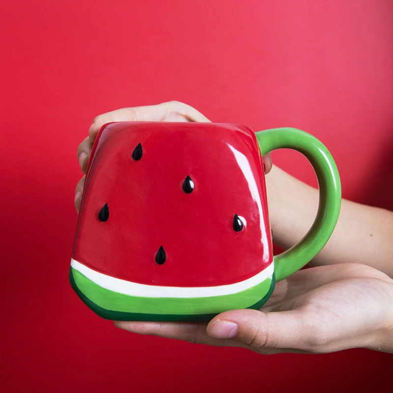 Creative Red Watermelon Cup Ceramic Net Red Mug Drinking Water Family Lovely Coffee Milk Cup Kawaii Mug