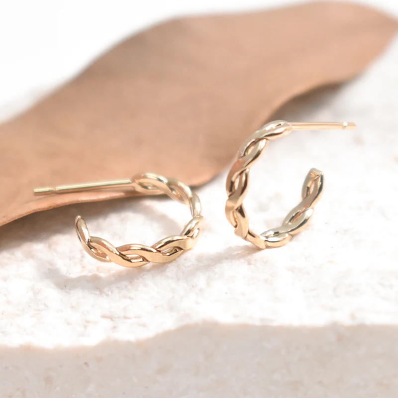 14K Gold Filled Stud Earrings 3 Row Hoop Post Earrings Beaded Hoop Post Earrings Woven Hoop Post Earrings Twisted Hoop Earrings