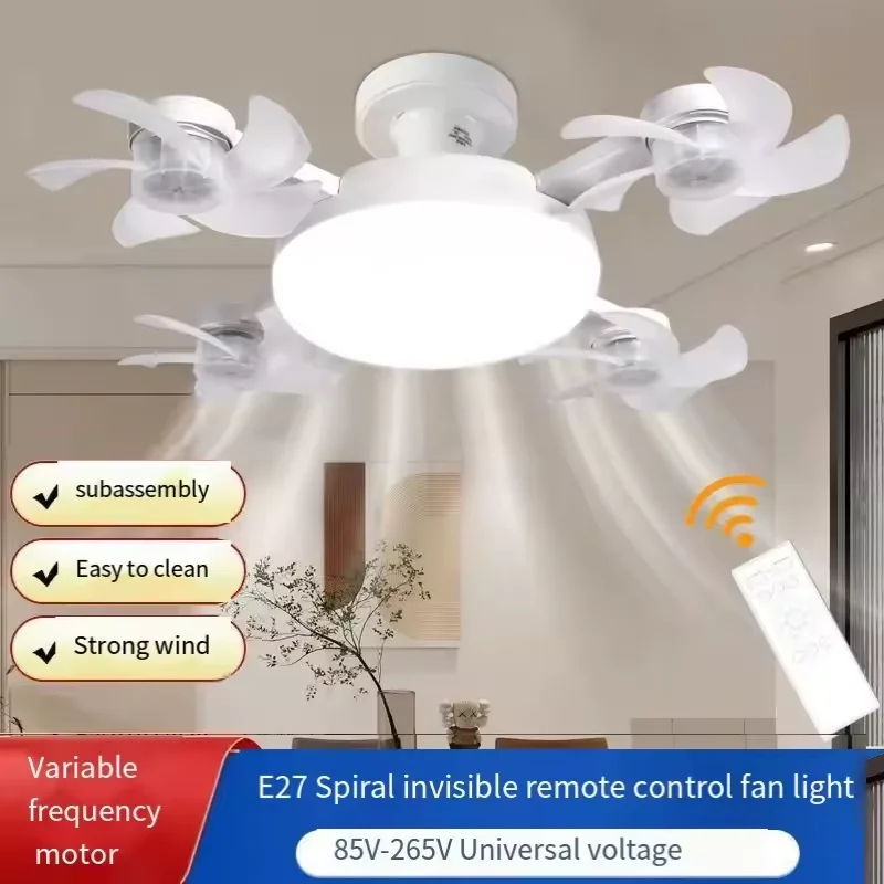 

Intelligent Ceiling Light Electric Fan with LED Light Remote Control E27 Screw 3 Gears Dimming Drone Fan for Bedroom Living Room