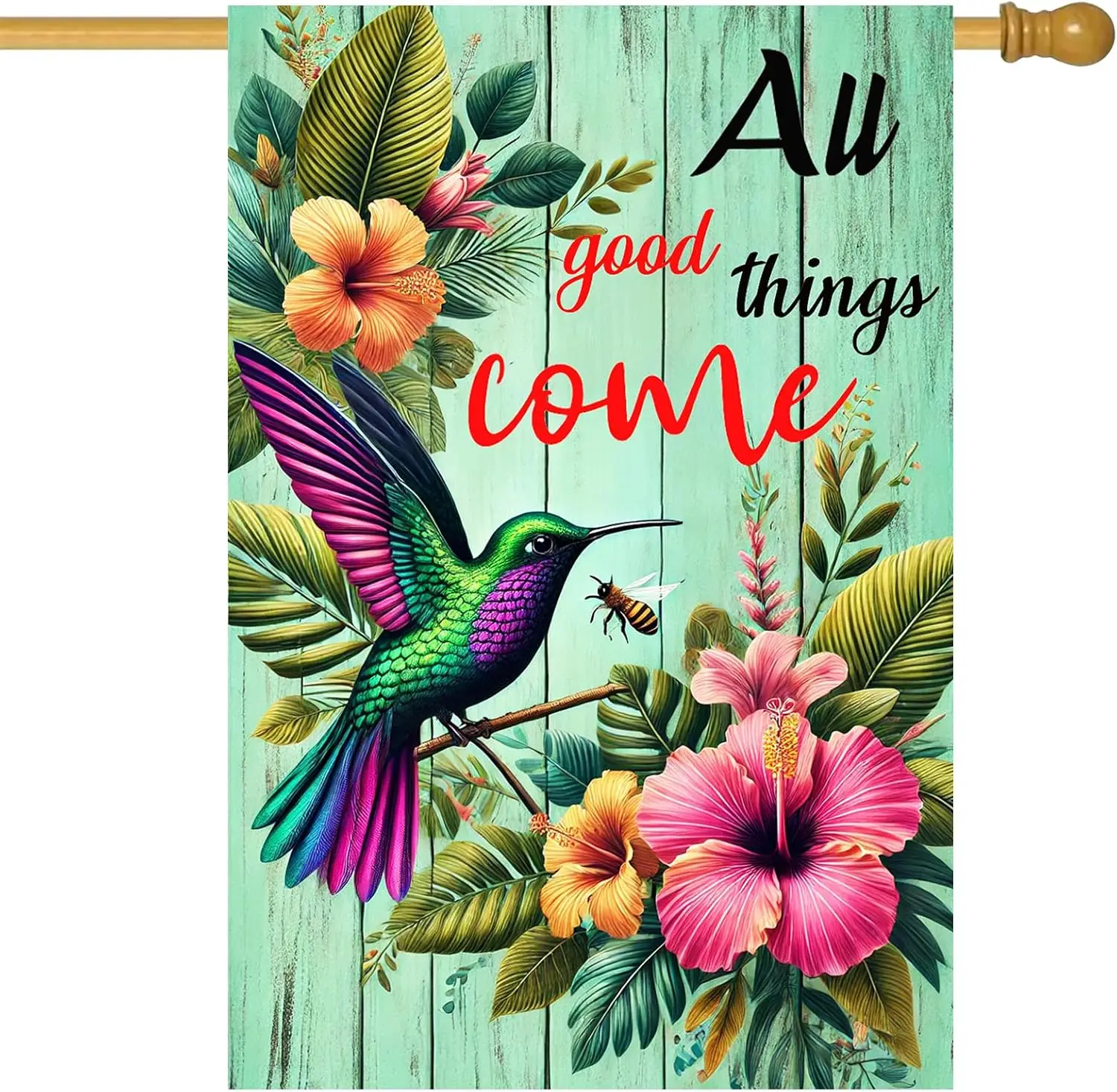 Hummingbird Quote House Flag 28 x 40 Inch Double Sided Spring Summer Garden Flag with Bee Tropical Flowers and All Good Thin yyi