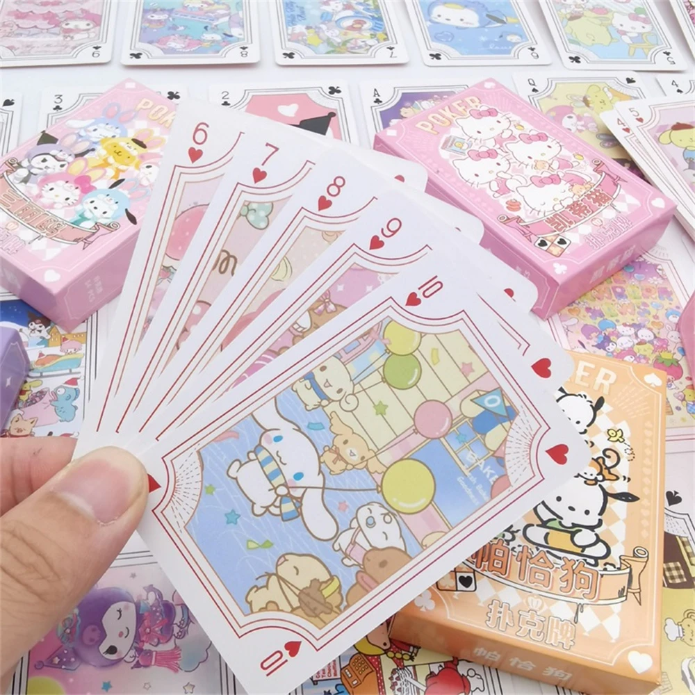 Kawaii Sanrio Hello Kitty Cartoon Poker Melody Kuromi Playing Cards Board Games Anime Paper Cards Leisure Entertainment Kids Toy