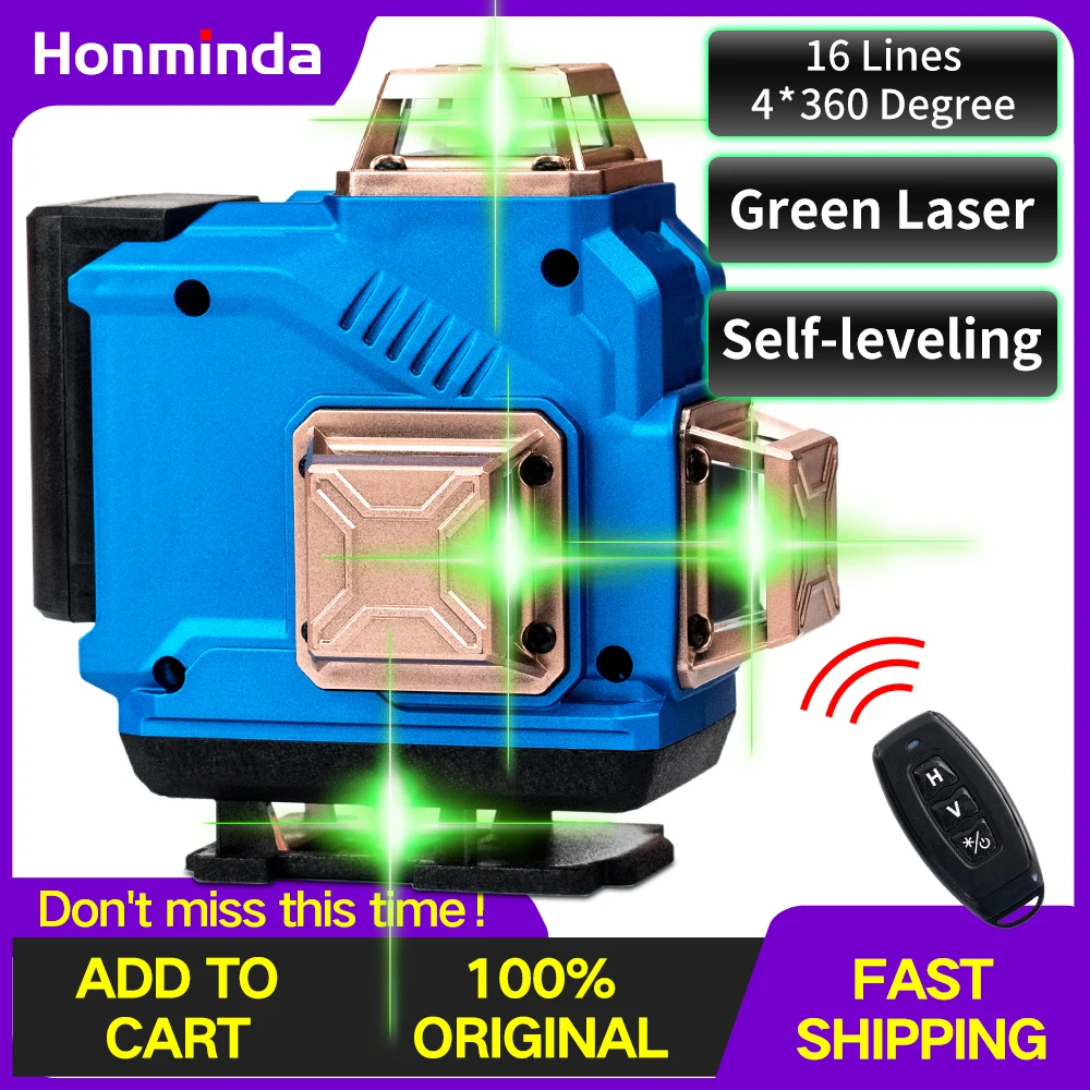 Honminda Laser Level 16 Lines 4D Self-Leveling 360 Horizontal And Vertical Cross Super Powerful Green Laser Level