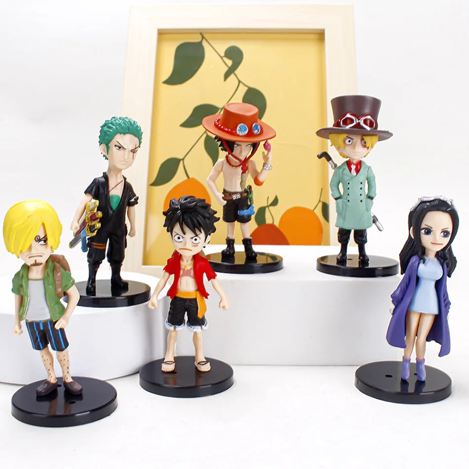 6pcs Anime One Piece Figure 8Cm Mini Toys Luffy Sanji Boa Hancock Ace Roronoa Zoro Doll PVC Model Car Ornament Children's Gifts