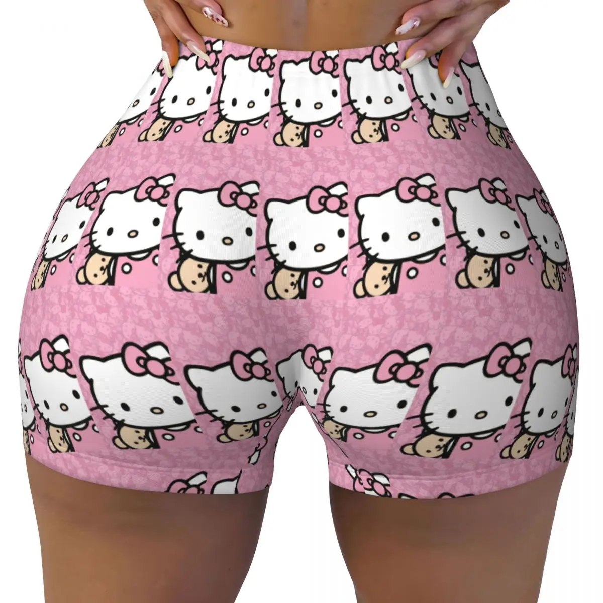 Woman Athletic Gym Yoga Shorts Cute Hello Kitty A Friend To All High Waist Shorts Workout Leggings